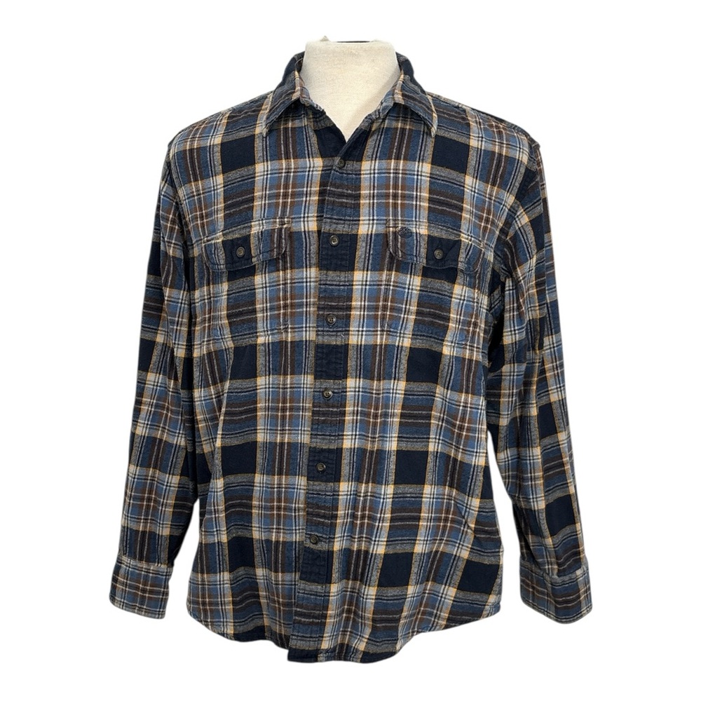 Timberland Mens Large Blue Grey Plaid Flannel Shirt Long Sleeve Button Up Casual